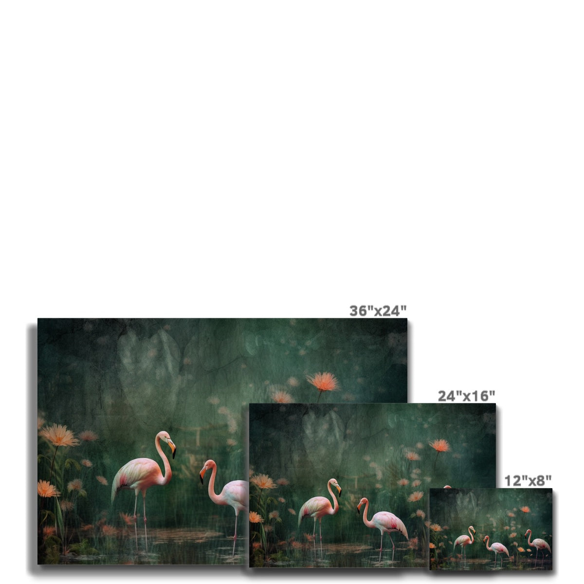 Three Flamingos In Lake Painting Canvas