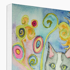 Grey Cat & Flowers Canvas