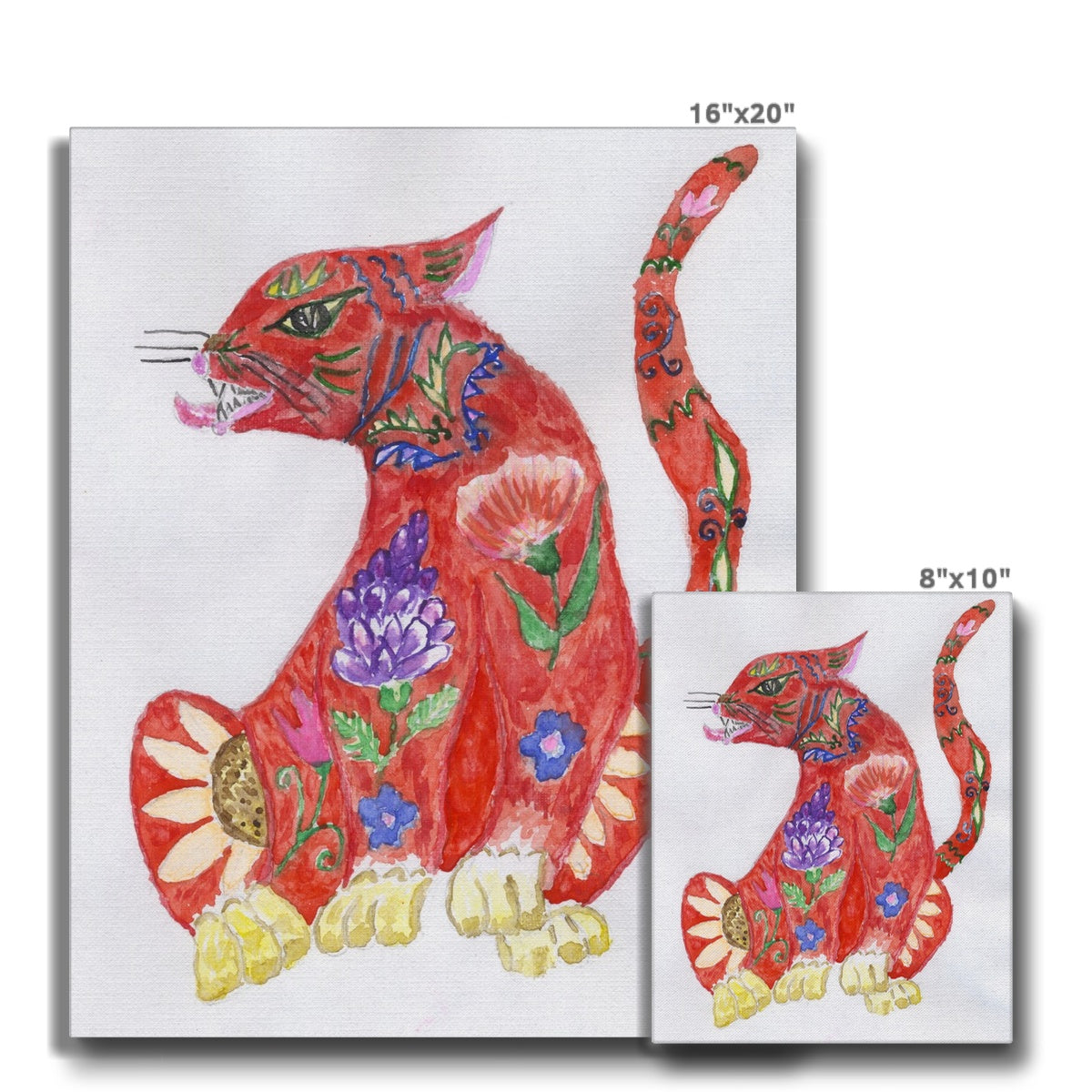 Red Ancient Cat Art Canvas