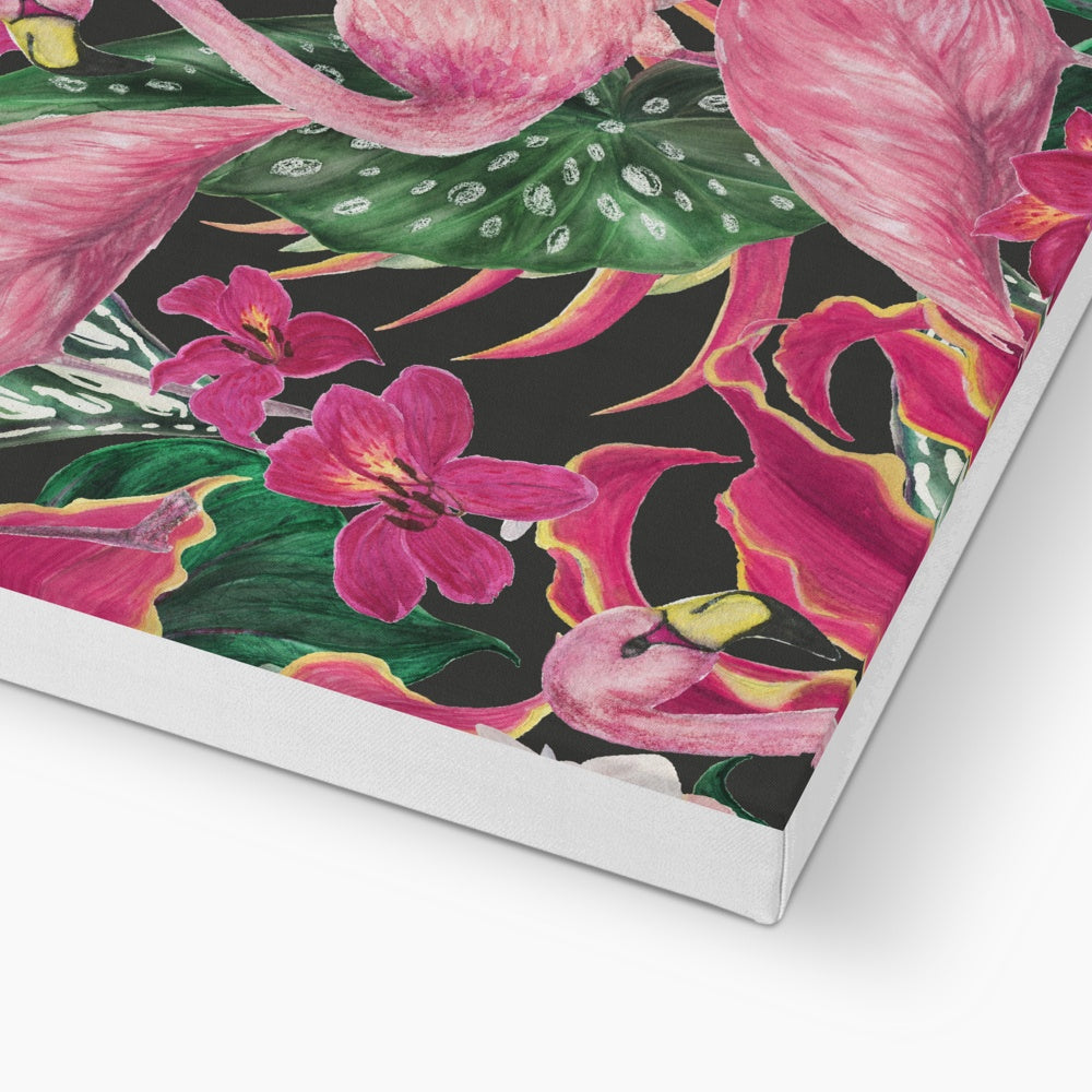 Flamingos & Flowers In Seamless Print Canvas