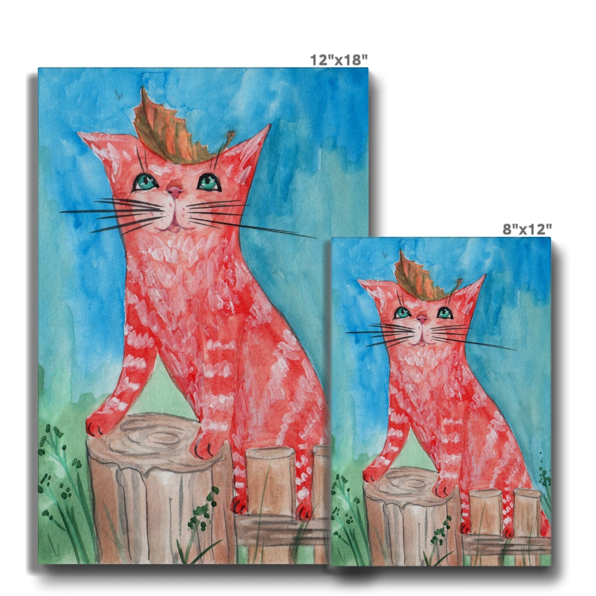 Pink Cat & A Leaf Painting Canvas