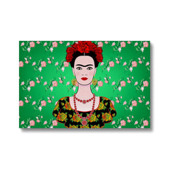 Green Floral Seamless Farida Kahlo Print Canvas