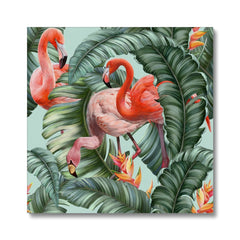 Flamingos In Leaves Wall Art  Canvas