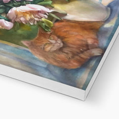 Orange Cat & Pink Flowers Canvas