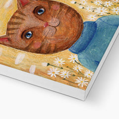 Brown Cat & Daisy Painting Canvas