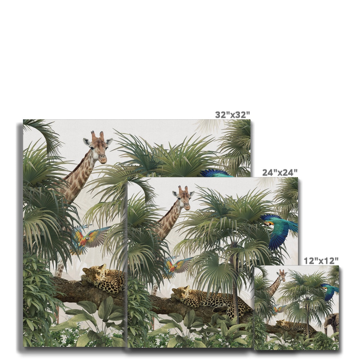 Tiger, Giraffe & Elefant In Forest Canvas