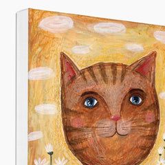 Brown Cat & Daisy Painting Canvas