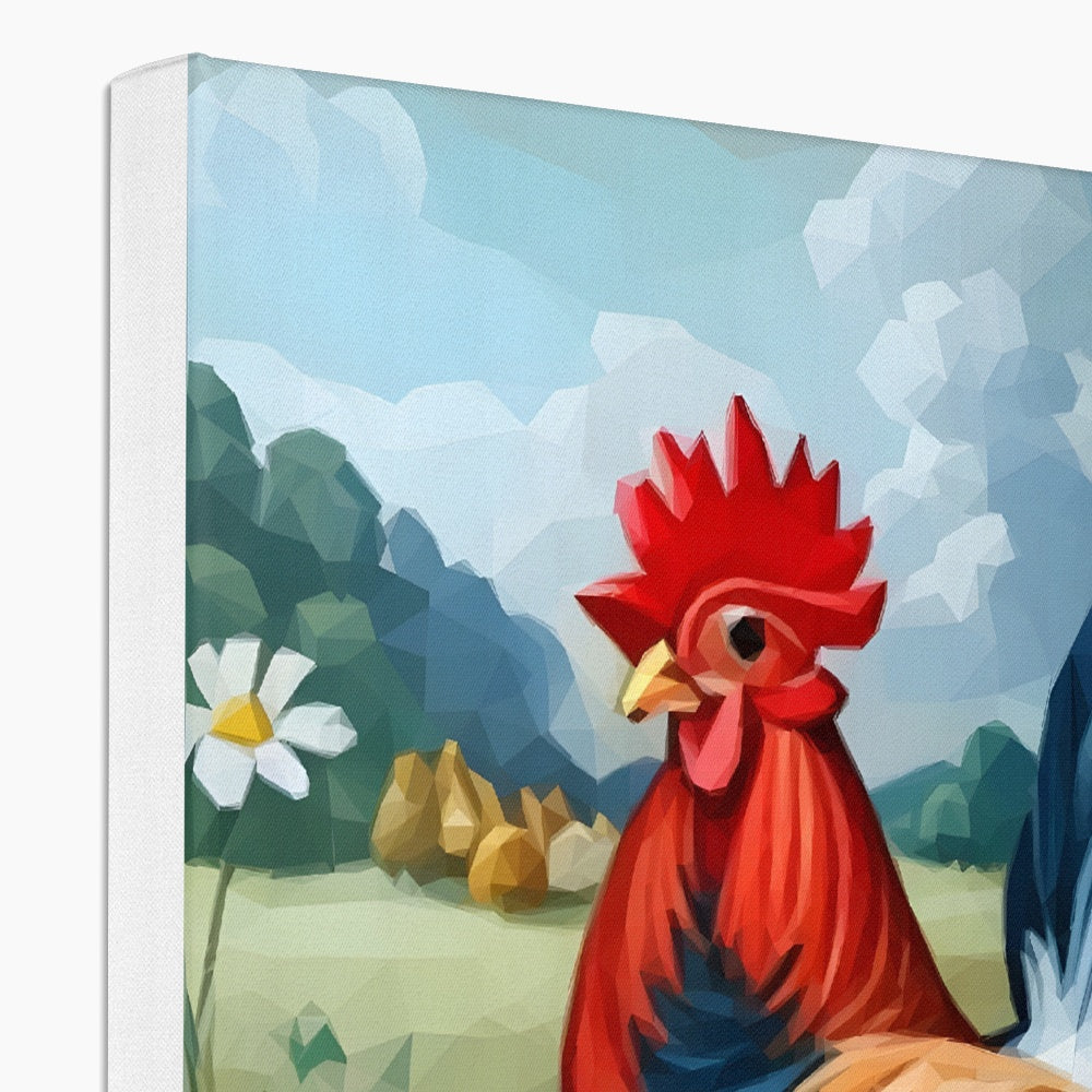 Flowers & Chicken Family Art Canvas