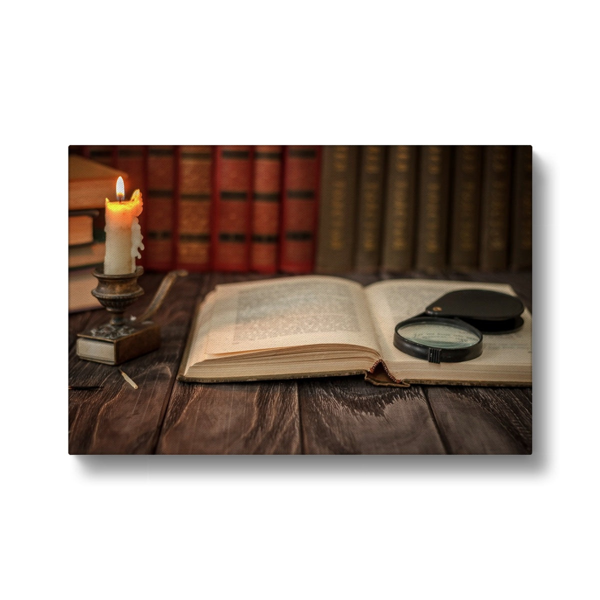 Book, Candle & Microscope Art Canvas